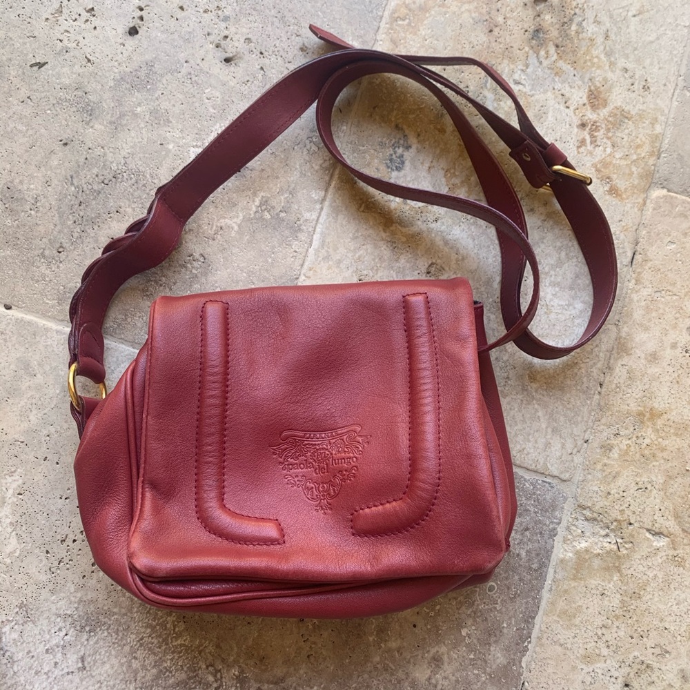 Paolo del Lungo Red Braided Leather Crossbody Purse